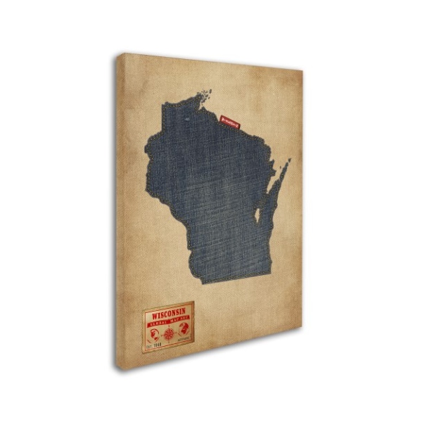 Michael Tompsett 'Wisconsin Map Denim Jeans Style' Canvas,14x19